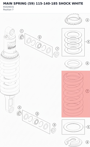 Diagram preview: MAIN SPRING (59) 115-140-185 SHOCK WHITE (91020031)