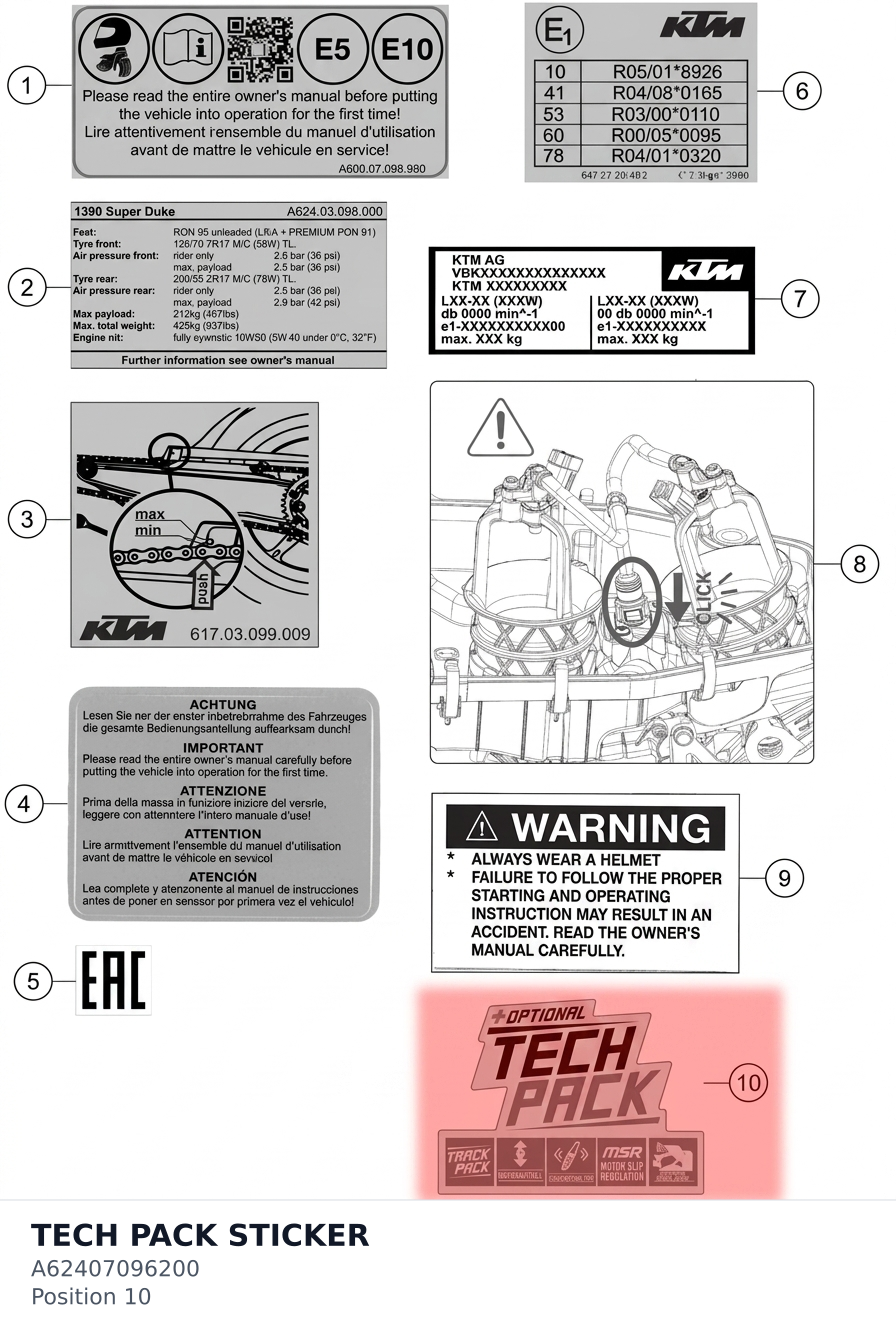 Diagram preview: TECH PACK STICKER (A62407096200)