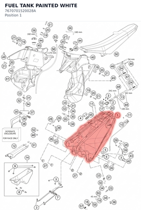 Diagram preview: FUEL TANK PAINTED WHITE (7670701520028A)