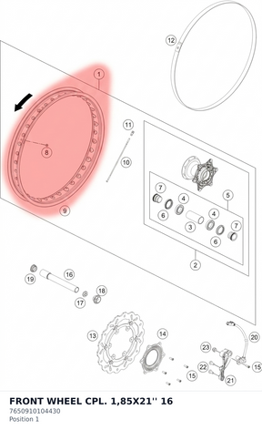 Diagram preview: FRONT WHEEL CPL. 1,85X21'' 16 (7650910104430)