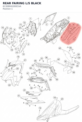 Diagram preview: REAR FAIRING L/S BLACK (61308041000CAA)