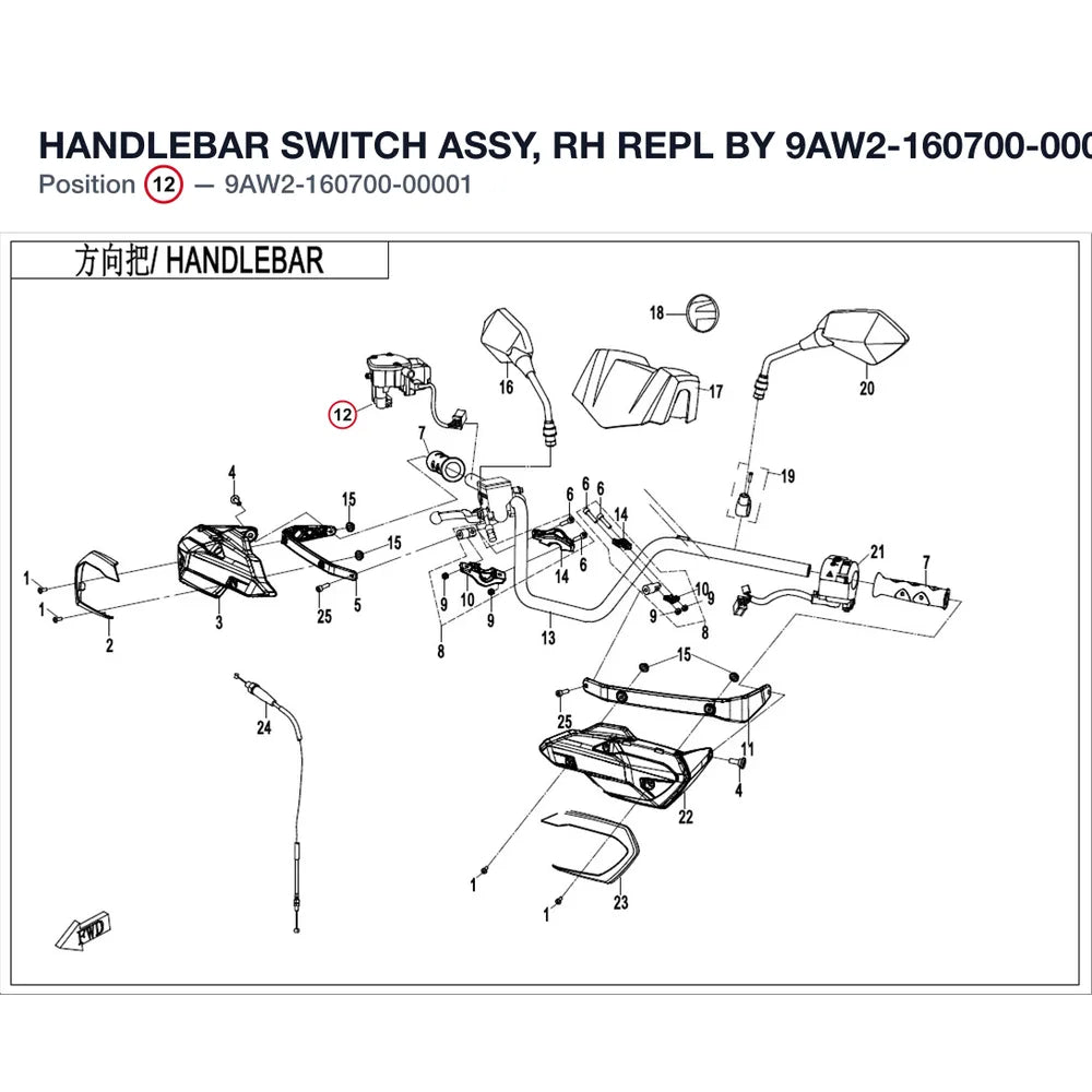 HANDLEBAR SWITCH ASSY, RH REPL BY 9AW2-160700-00002 product image