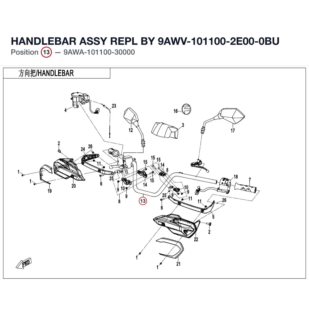 HANDLEBAR ASSY REPL BY 9AWV-101100-2E00-0BU product image
