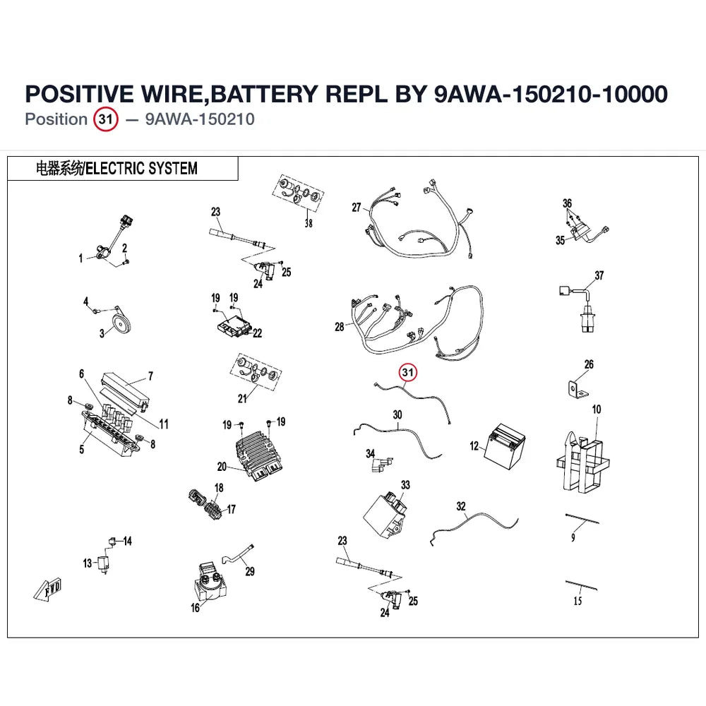 POSITIVE WIRE,BATTERY REPL BY 9AWA-150210-10000 product image