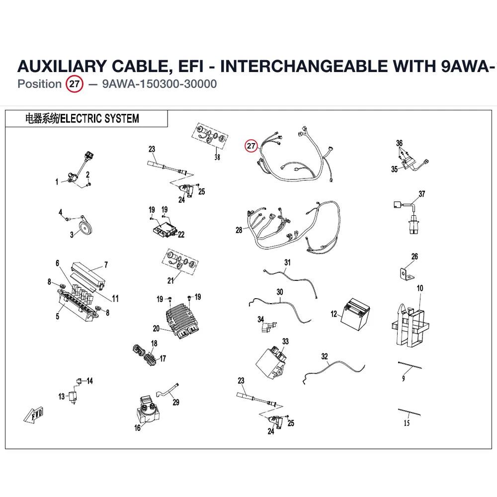 AUXILIARY CABLE, EFI - INTERCHANGEABLE WITH  9AWA-150300-10000 product image