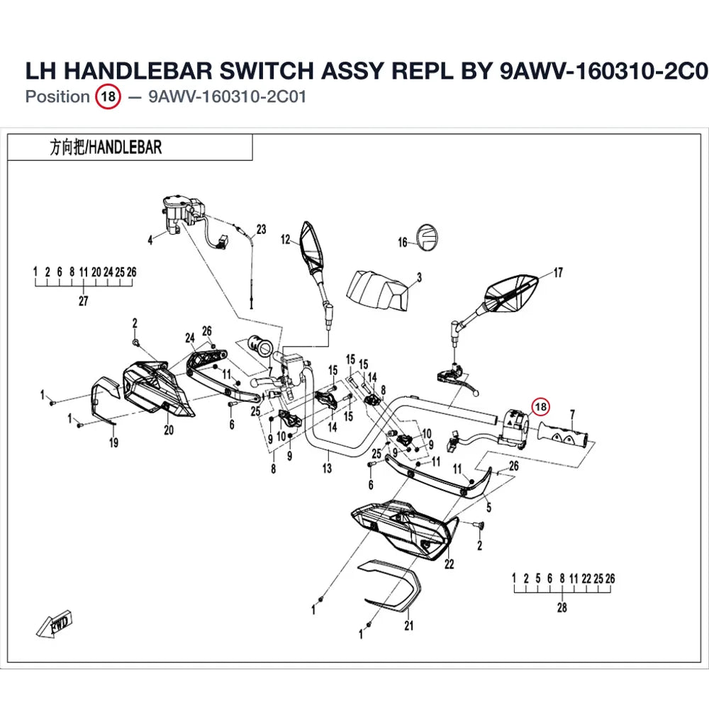 LH HANDLEBAR SWITCH ASSY REPL BY 9AWV-160310-2C02 product image