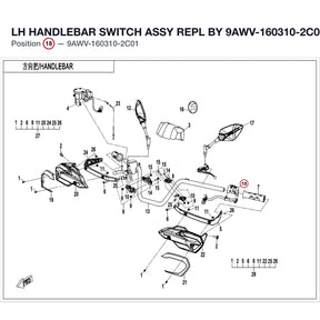 LH HANDLEBAR SWITCH ASSY REPL BY 9AWV-160310-2C02 product image