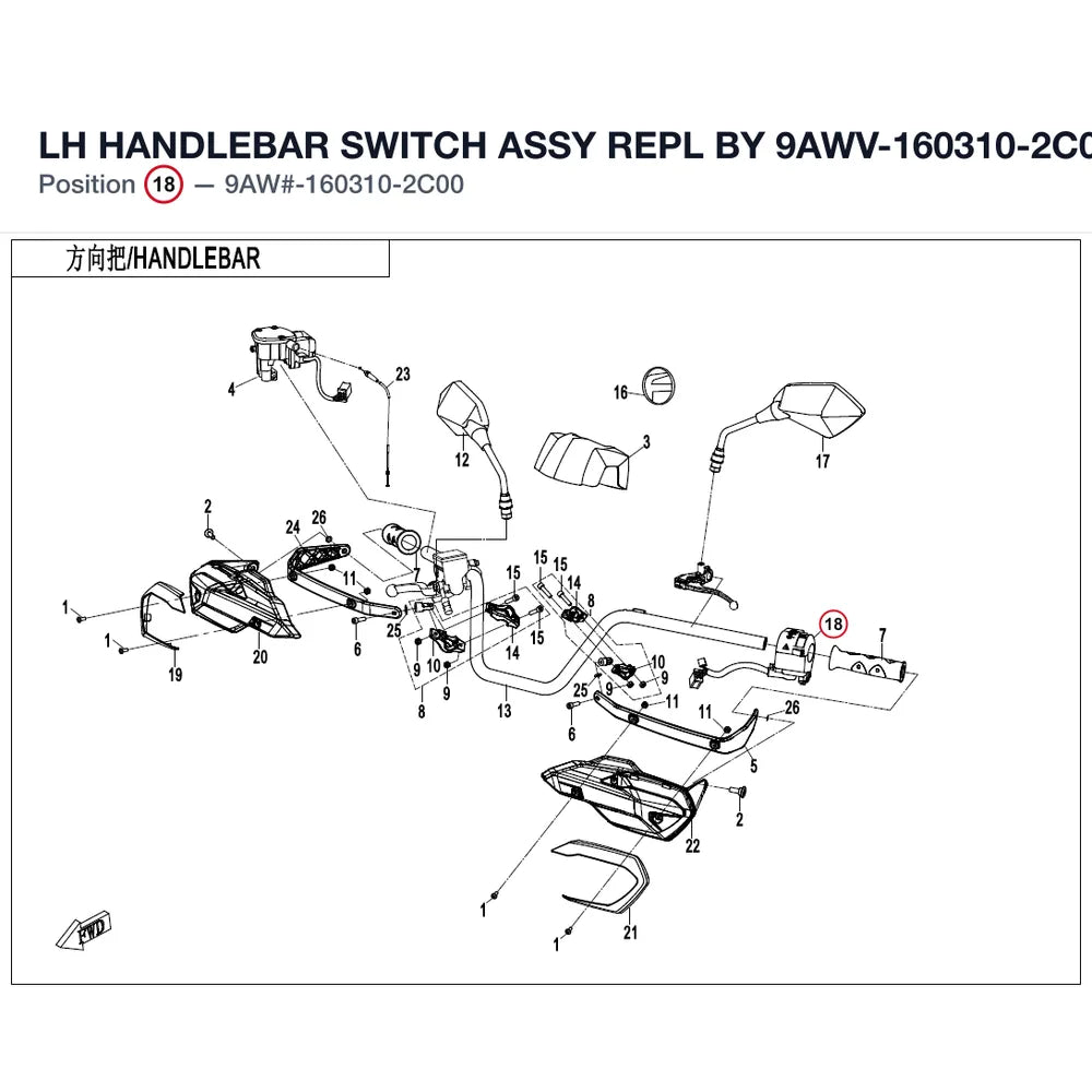 LH HANDLEBAR SWITCH ASSY REPL BY 9AWV-160310-2C01 product image