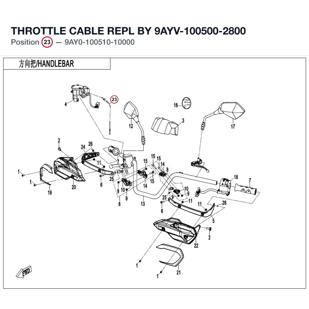 THROTTLE CABLE REPL BY 9AYV-100500-2800 product image