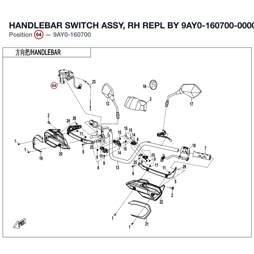 HANDLEBAR SWITCH ASSY, RH REPL BY 9AY0-160700-00002 product image