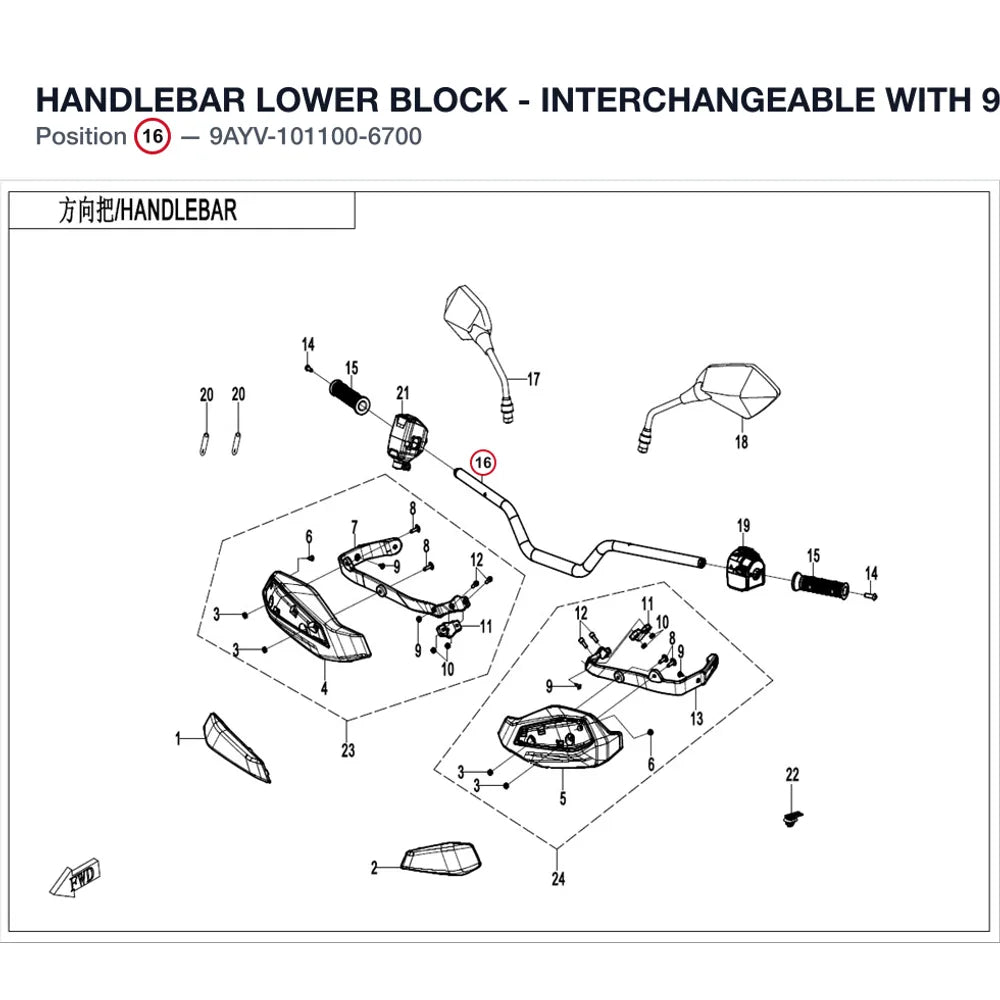 HANDLEBAR LOWER BLOCK - INTERCHANGEABLE WITH 9AWV-101100-8001 product image