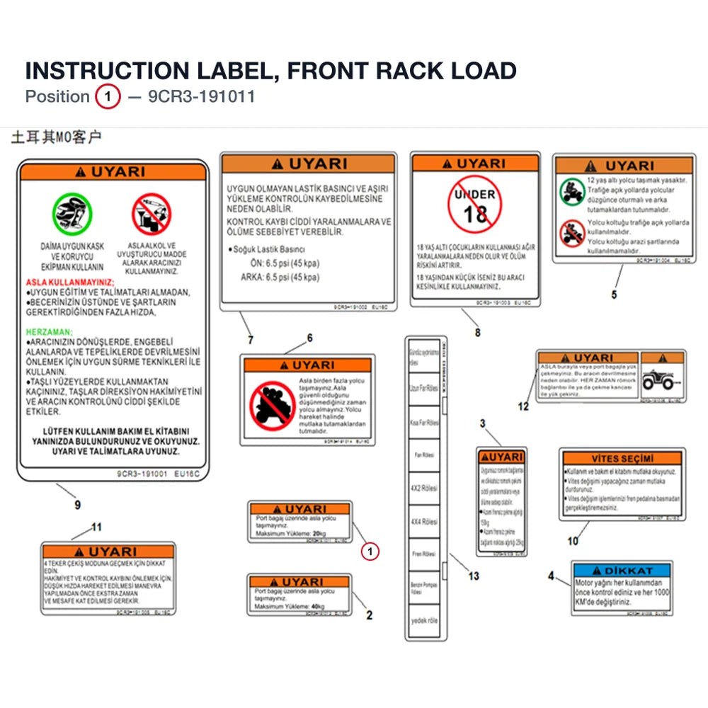 INSTRUCTION LABEL, FRONT RACK LOAD product image