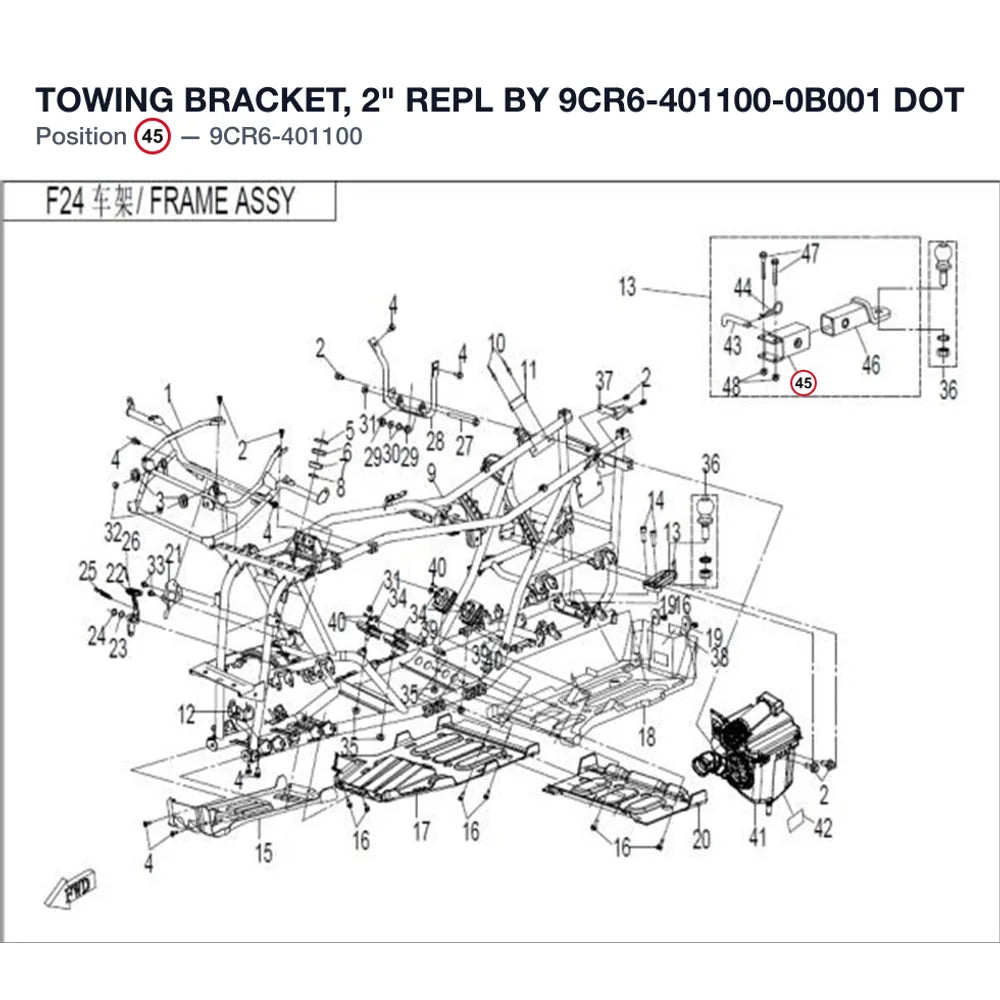 TOWING BRACKET, 2" REPL BY 9CR6-401100-0B001 product image