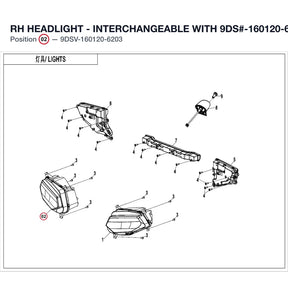 RH HEADLIGHT - INTERCHANGEABLE WITH  9DS#-160120-6202 - REPL BY 9DSV-160110-6205 + 9DSV-160120-6205 product image