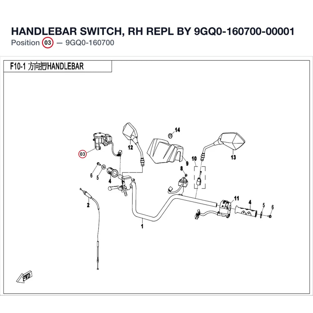 HANDLEBAR SWITCH, RH REPL BY 9GQ0-160700-00001 product image