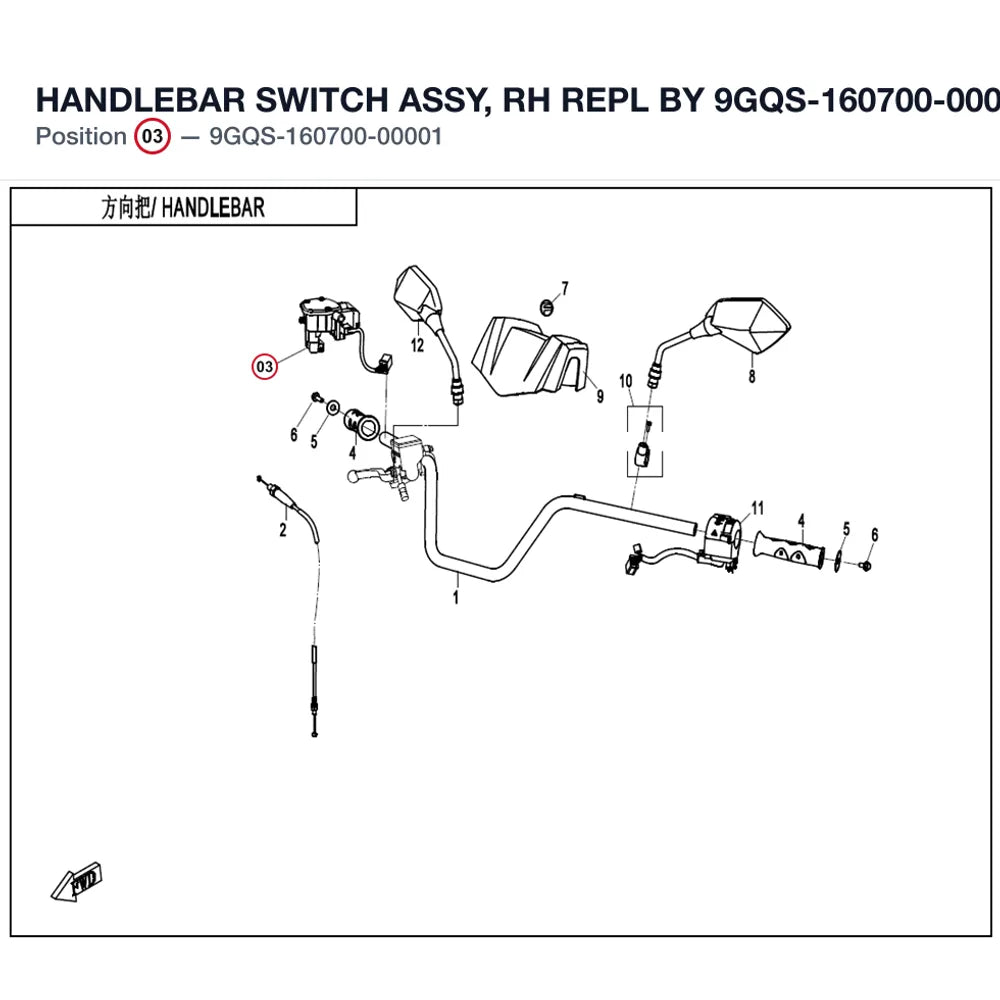 HANDLEBAR SWITCH ASSY, RH REPL BY 9GQS-160700-00002 product image