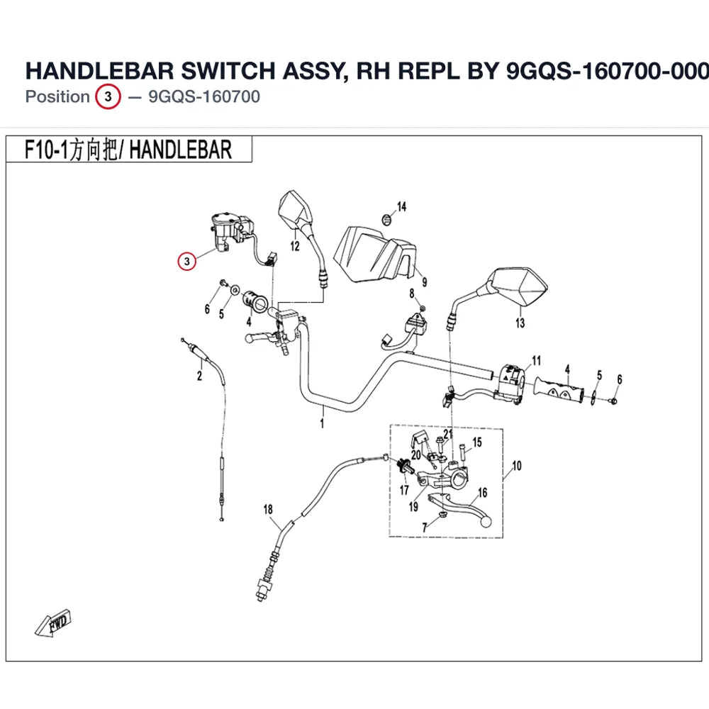 HANDLEBAR SWITCH ASSY, RH REPL BY 9GQS-160700-00002 product image