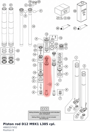 Diagram preview: Piston rod D12 M9X1 L385 cpl. (48601574S2)