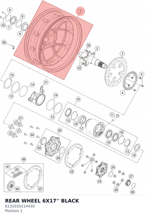 Diagram preview: REAR WHEEL 6X17'' BLACK (6131010114430)