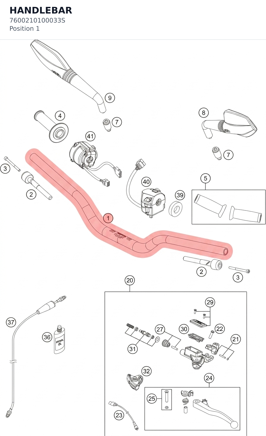 Diagram preview: HANDLEBAR (7600210100033S)