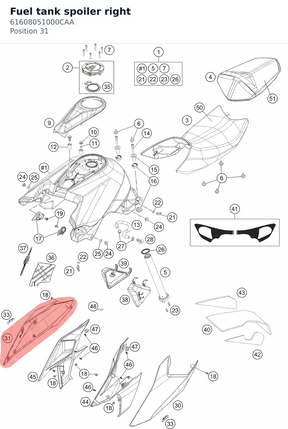Diagram preview: Fuel tank spoiler right (61608051000CAA)