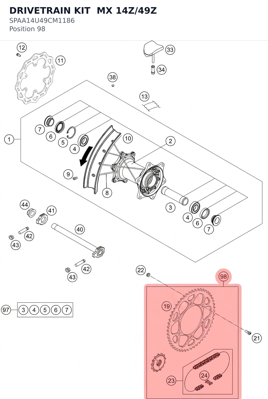 Diagram preview: DRIVETRAIN KIT  MX 14Z/49Z (SPAA14U49CM1186)