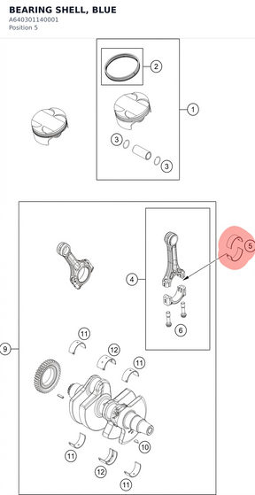 Diagram preview: BEARING SHELL, BLUE (A640301140001)