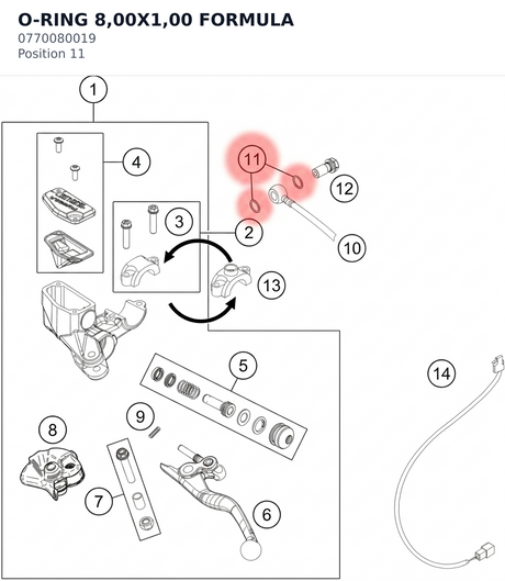 Diagram preview: O-RING 8,00X1,00 FORMULA (0770080019)