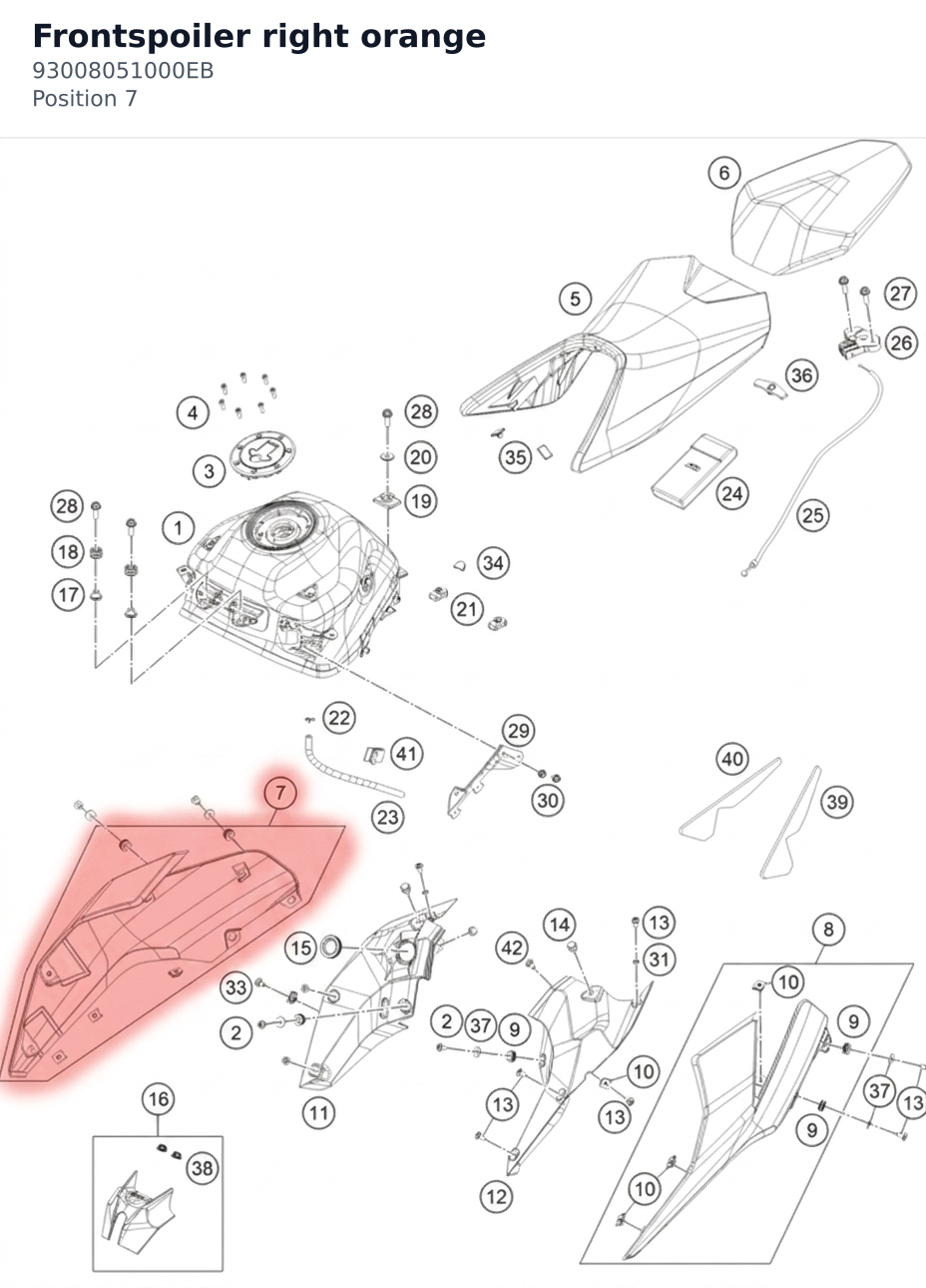 Diagram preview: Frontspoiler right orange (93008051000EB)