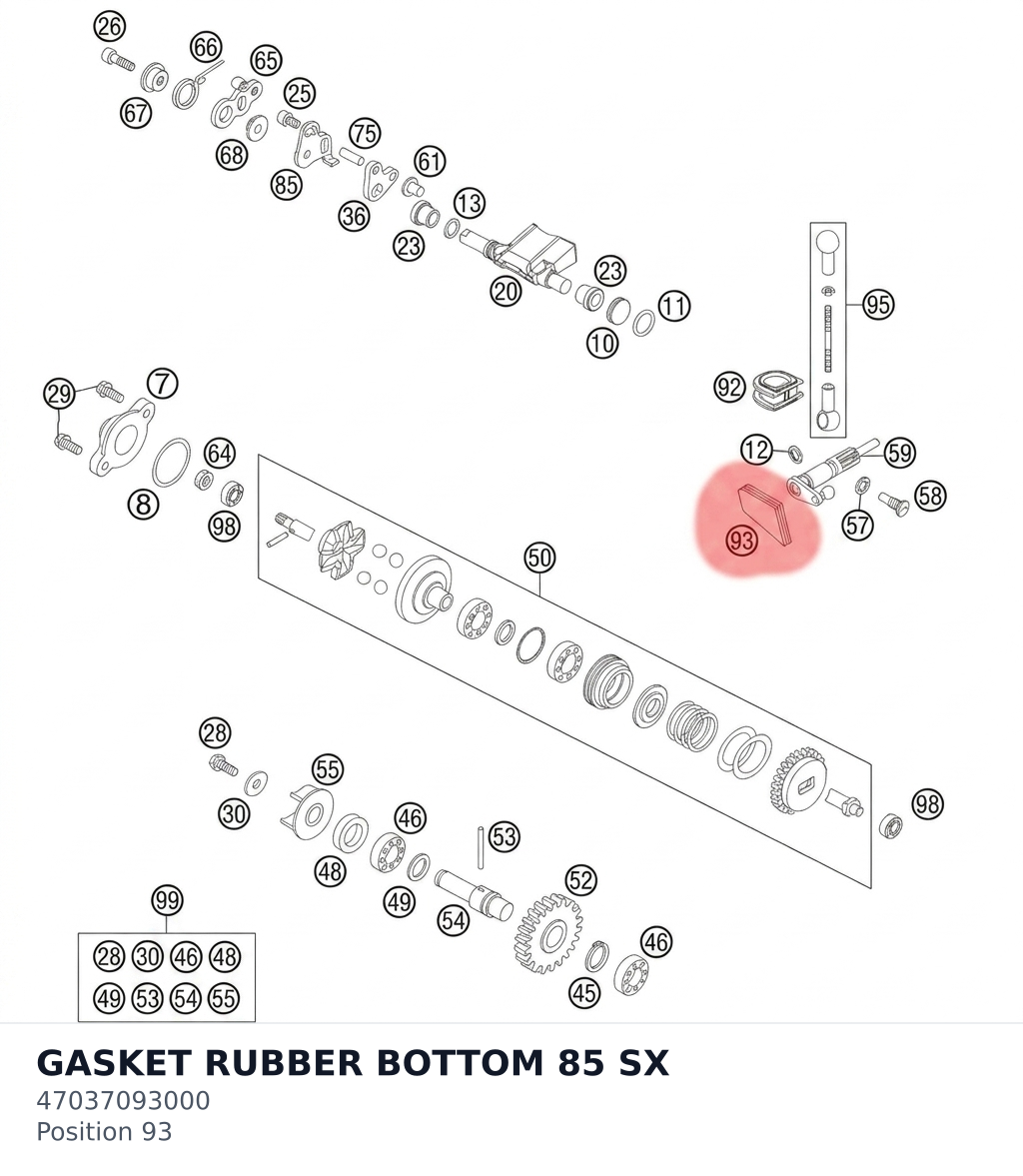 Diagram preview: GASKET RUBBER BOTTOM 85 SX (47037093000)