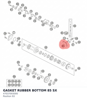 Diagram preview: GASKET RUBBER BOTTOM 85 SX (47037093000)