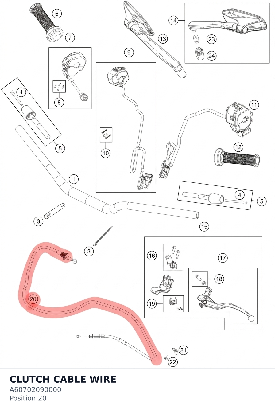 Diagram preview: CLUTCH CABLE WIRE (A60702090000)