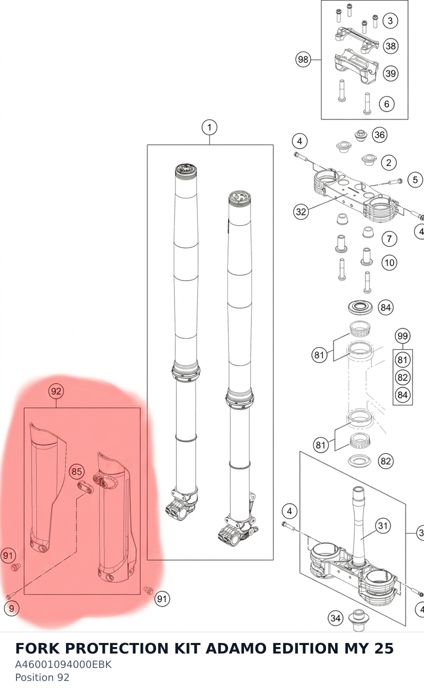 Diagram preview: FORK PROTECTION KIT ADAMO EDITION MY 25 (A46001094000EBK)