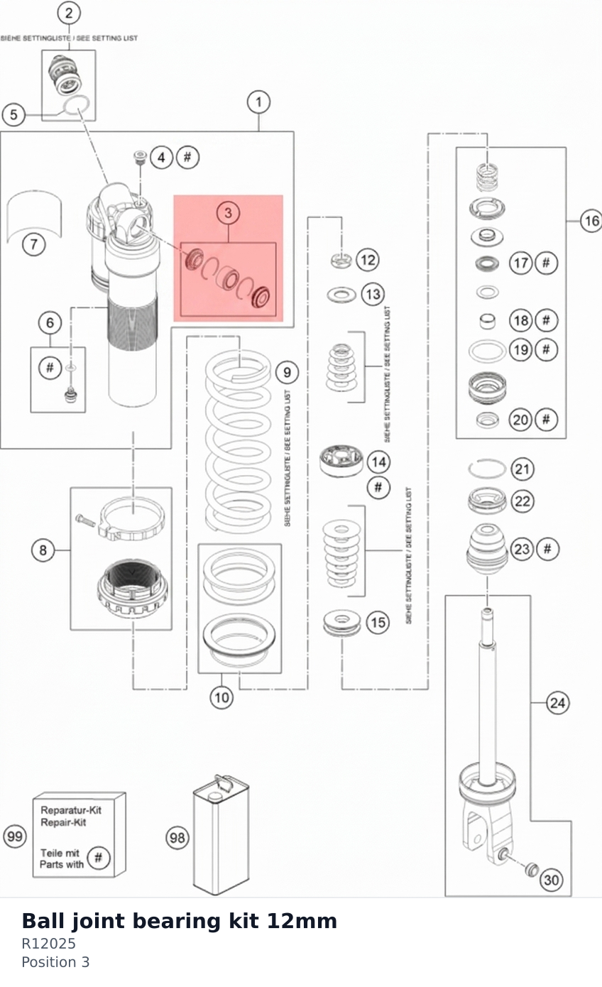 Diagram preview: Ball joint bearing kit 12mm (R12025)