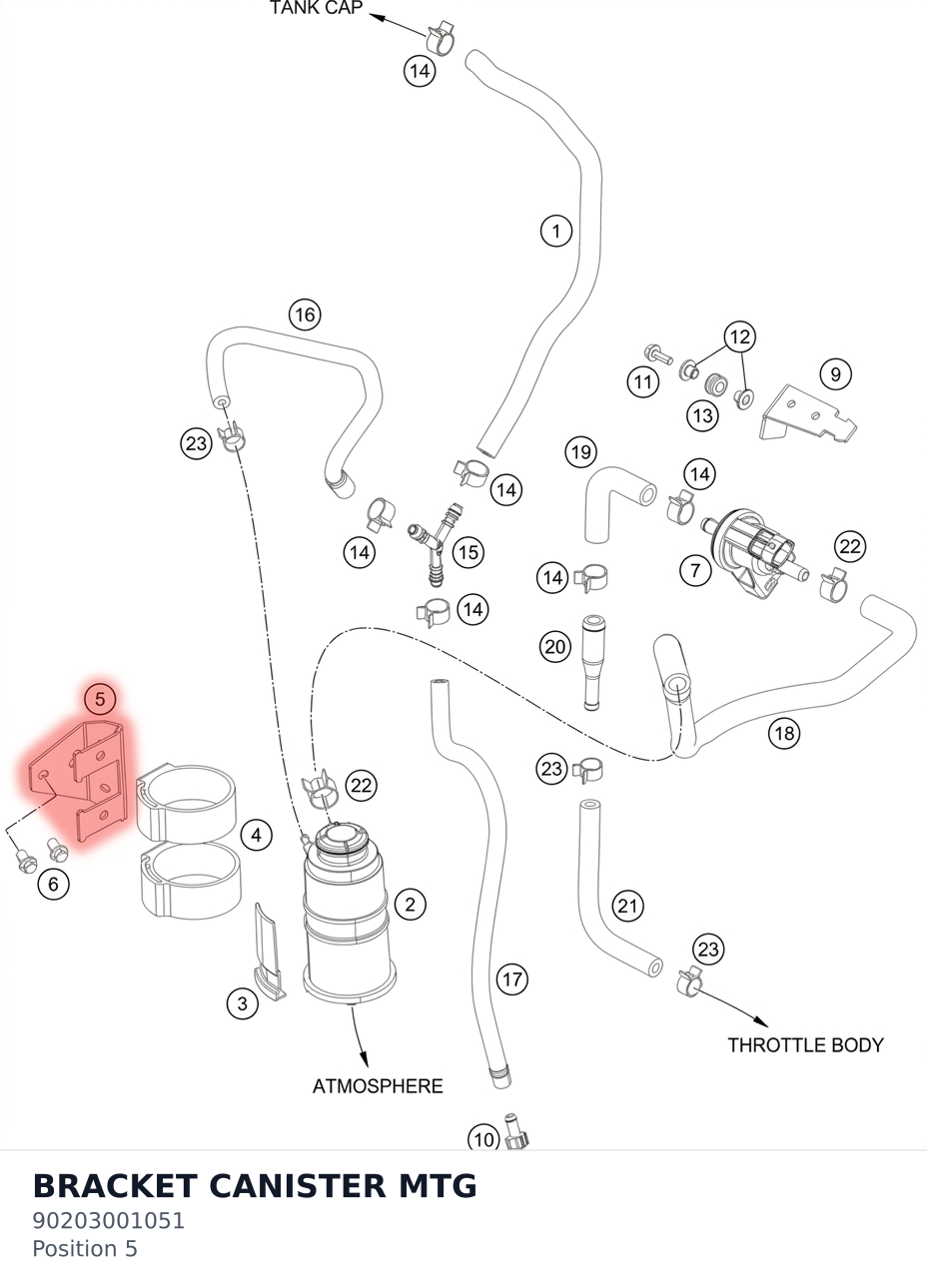 Diagram preview: BRACKET CANISTER MTG (90203001051)