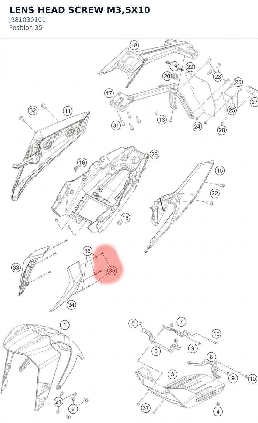 Diagram preview: LENS HEAD SCREW M3,5X10 (J981030101)