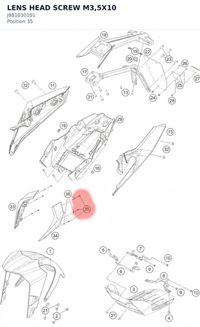 Diagram preview: LENS HEAD SCREW M3,5X10 (J981030101)