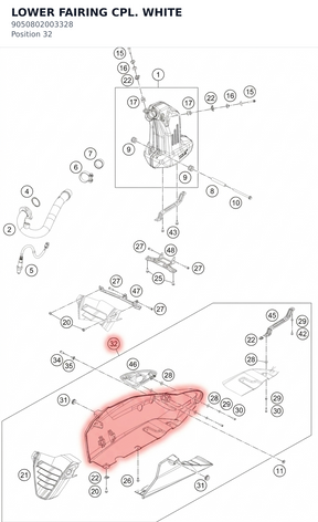 Diagram preview: LOWER FAIRING CPL. WHITE (9050802003328)