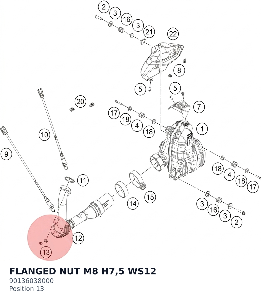 Diagram preview: FLANGED NUT M8 H7,5 WS12 (90136038000)