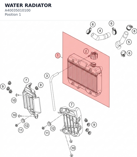 Diagram preview: WATER RADIATOR (A40035010100)