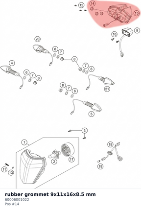 Diagram preview: rubber grommet 9x11x16x8.5 mm (60006001022)
