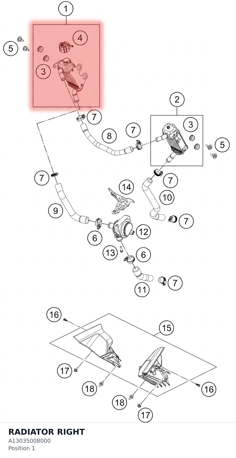 Diagram preview: RADIATOR RIGHT (A13035008000)