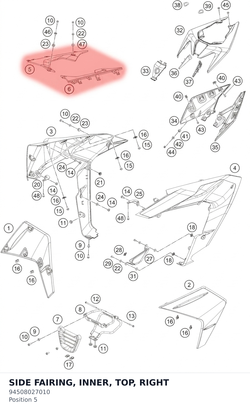 Diagram preview: SIDE FAIRING, INNER, TOP, RIGHT (94508027010)