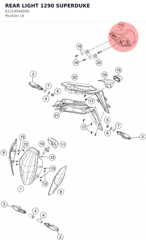 Diagram preview: REAR LIGHT 1290 SUPERDUKE (61314040000)