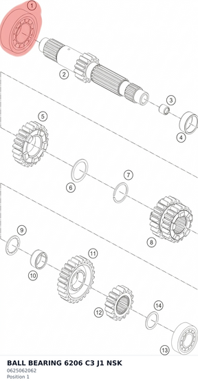 Diagram preview: BALL BEARING 6206 C3 J1 NSK (0625062062)