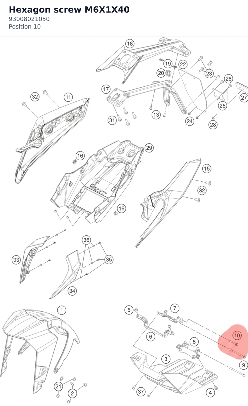 Diagram preview: Hexagon screw M6X1X40 (93008021050)