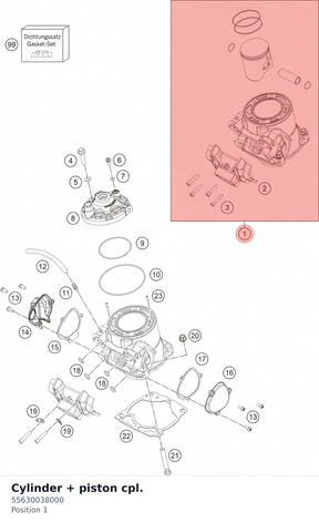 Diagram preview: Cylinder + piston cpl. (55630038000)