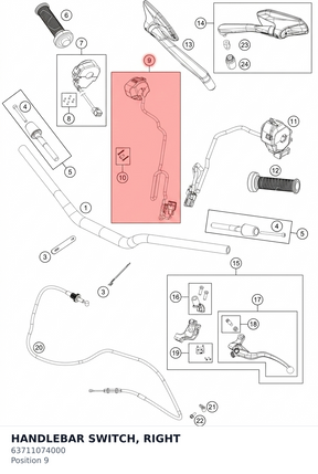 Diagram preview: HANDLEBAR SWITCH, RIGHT (63711074000)