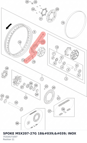 Diagram preview: SPOKE M5X207-27G 18'' INOX (75310173207)