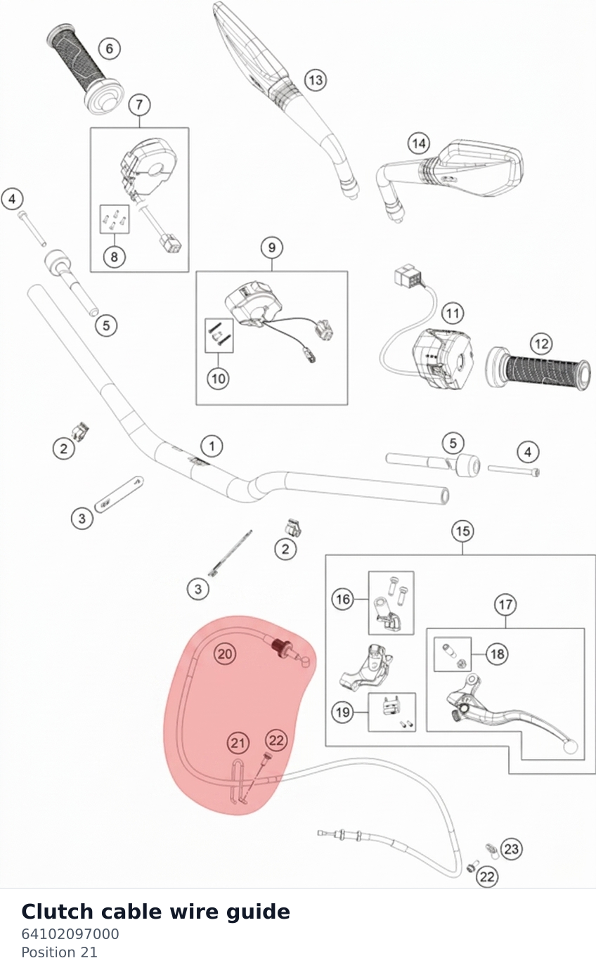 Diagram preview: Clutch cable wire guide (64102097000)